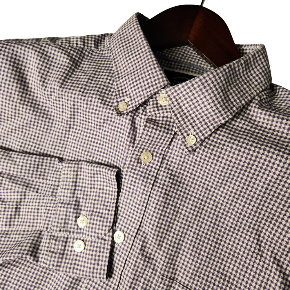 Charles Tyrwhitt Button Down Mens L Purple White Gingham Classic‎ Fit Non-Iron